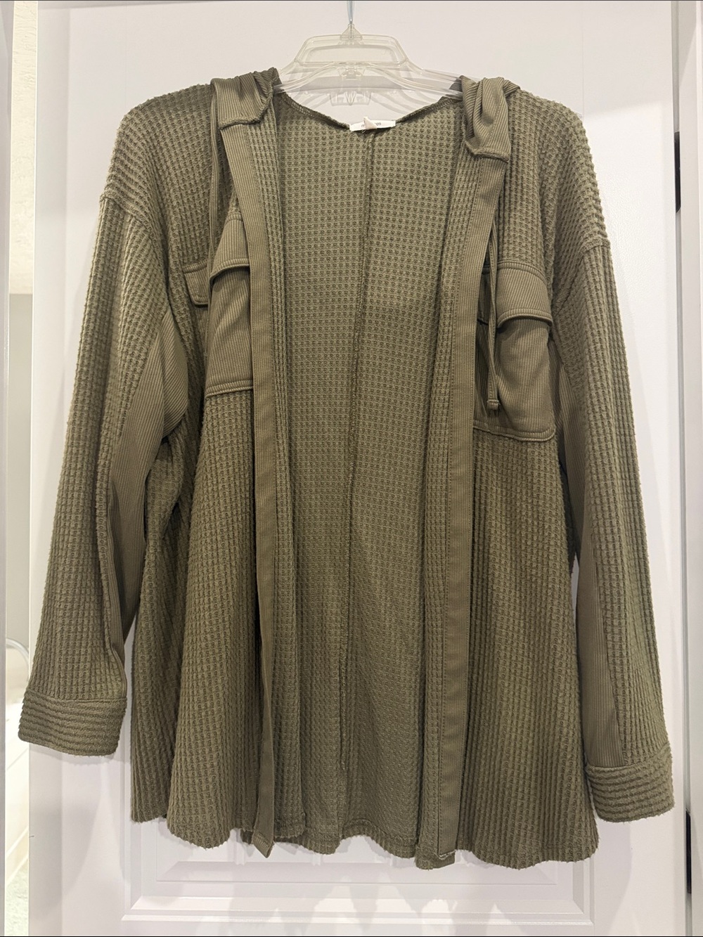Maurices Olive Utility Waffle-Knit Hooded Shacket